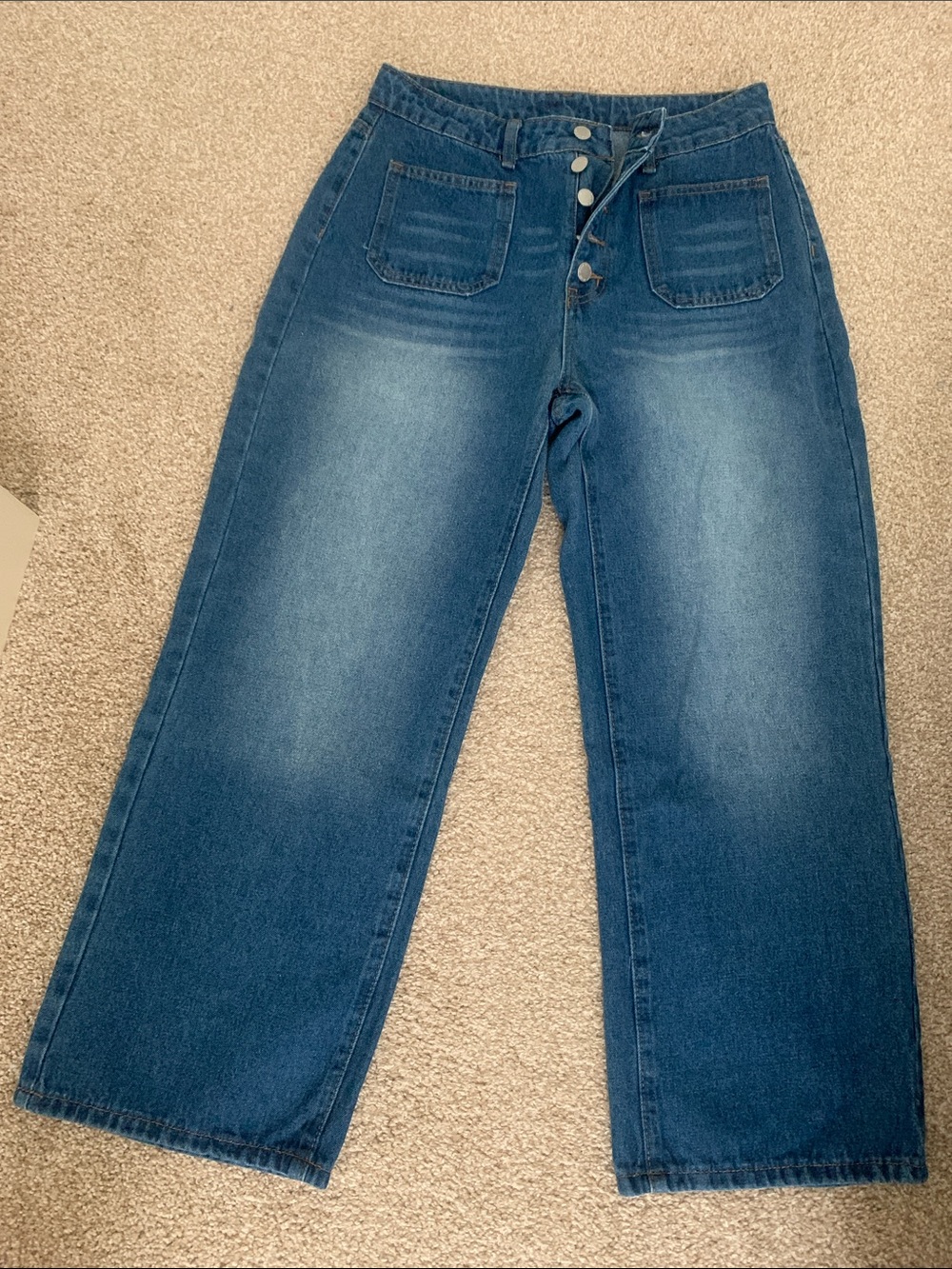 SHEIN Blue High-Rise Wide Leg Jeans
